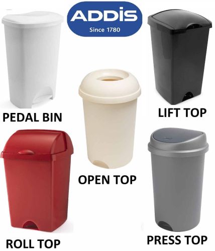 ADDIS 50 LITRE PLASTIC RUBBISH BINS DUSTBIN PAPER WASTE KITCHEN HOME OFFICE DUST