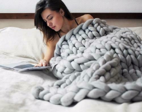 Large Soft Chunky Knitted Thick Blanket Hand Yarn Wool Throw Sofa Blanket Gift