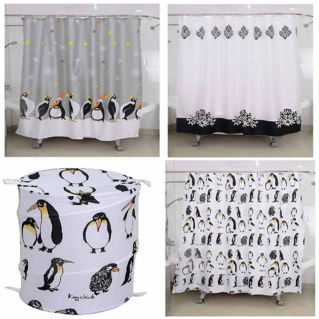 MODERN LUXURY DESIGN SHOWER CURTAINS CURTAIN 180 X 180CM WITH 12 RINGS HOOKS