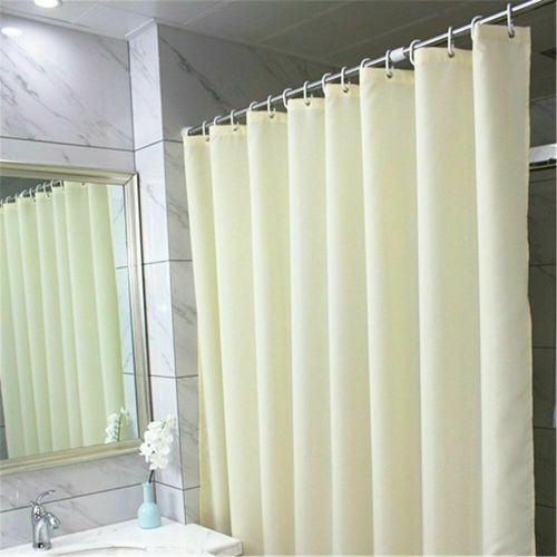 PLAIN EXTRA LONG DIAMANTE CREAM SHOWER CURTAIN WATERPROOF WEIGHTED HEM + RINGS