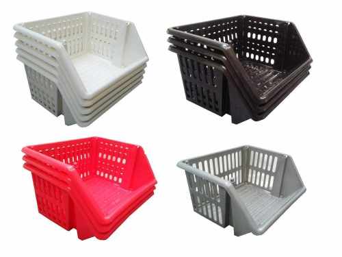 Plastic Stacking Storage Basket Stackers Rack Stand Kitchen Vegetable Office
