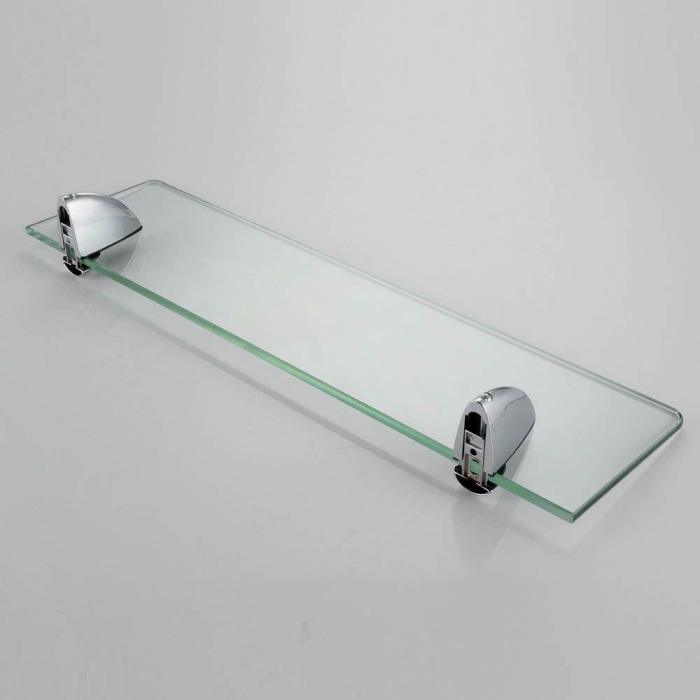 CLEAR GLASS WALL MOUNTED SHELVE SHELF RACK KITCHEN HOME OFFICE BATHROOM BOOKCASE