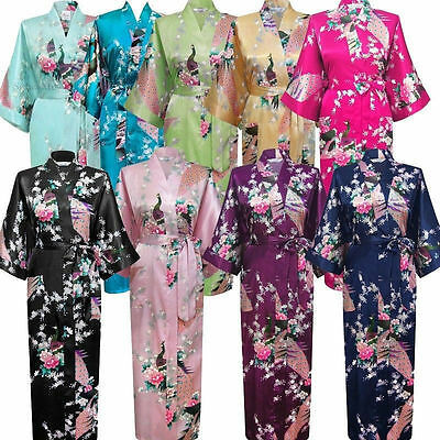 *Silk Short/long Wedding Bride Bridesmaid Robe Women Floral Bathrobe Kimono Robe