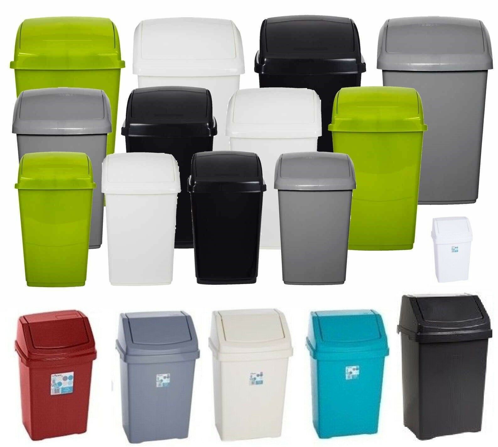 Plastic Swing Top Lid Bin Laundry Recycle Rubbish General Waste Dustbin 25L/50L 