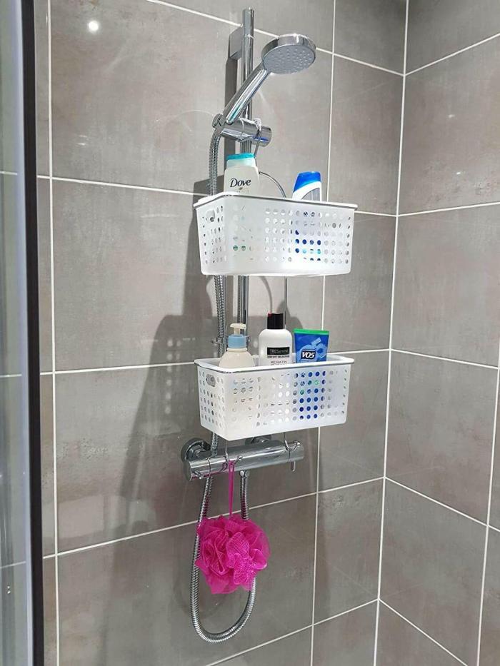 2 Tier Large Hanging Bathroom Organiser Unit Shower Rack Storage Caddy With Hook
