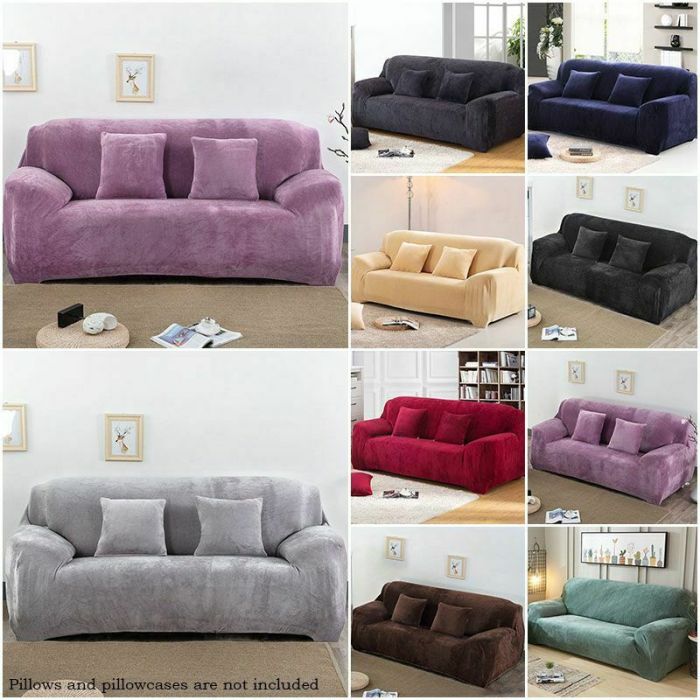 Velvet Stretch Chair Sofa Cover 1 2 3 4 Seater Couch Elastic Slipcover Protector