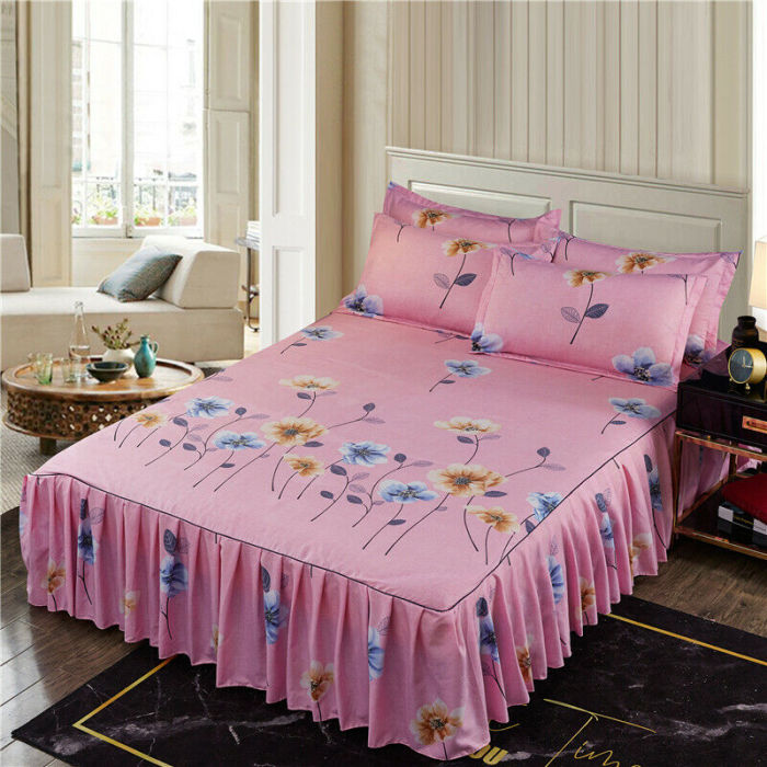 2021 New Dust Ruffle Bed Skirt Pillowcase Bedding Skirt Set Twin Queen Size