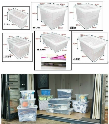 Clear Plastic Storage Box Boxes With Lids UK BRITISH MADE Home Office Stackable