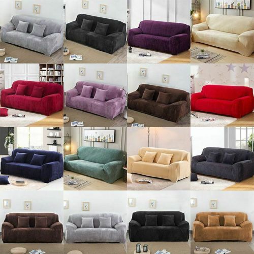 Velvet Stretch Chair Sofa Cover 1 2 3 4 Seater Couch Elastic Slipcover Protector