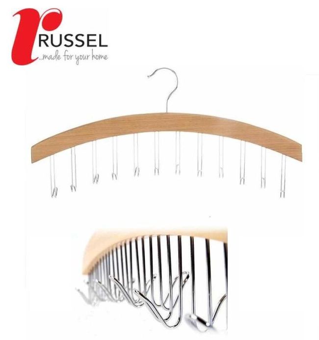H & L RUSSEL Premium Wooden Belt Coat Hanger Tie Jewellery Accessory Organiser