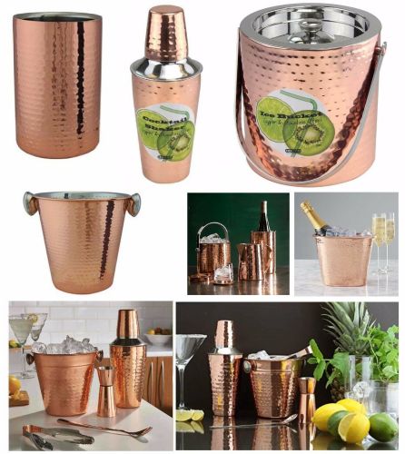 Copper Cocktail Bar Set Double Wall Ice Bucket Wine Cooler Drinks Shaker Serving