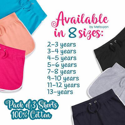 3 Pack Kids Girls 100% Cotton Sport Shorts Breathable School Gymnastic Bundle