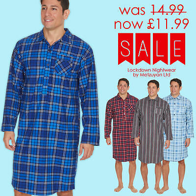 Mens Gents Long Sleeve Knee Length Nightshirt Sleepwear Traditional Nightwear UK