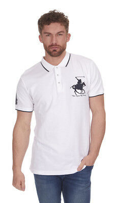 Mens Designer Polo Horse Shirt Short Sleeve Pique Tipped T-Shirt Top Tee S-XXL