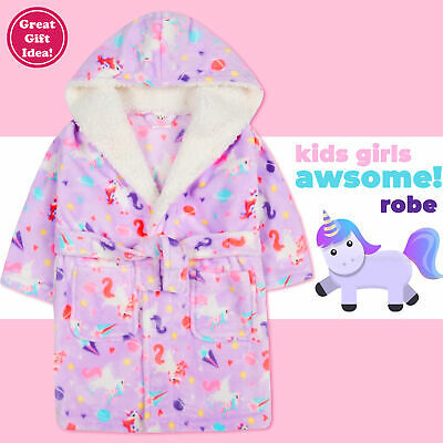 Kids Girls Unicorn Robe 2-3 3-4 4-5 5-6 Years Dressing Gown Hooded Cosy Fleece