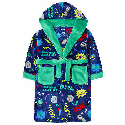 Boys Hooded Gamer Robe Minecraft Design Dressing Gown Size 7-8 9-10 11-12 13 Yrs