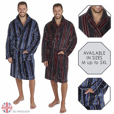 Mens Striped Flannel Shawl Collar Dressing Gown Warm Regular & Plus Size M - 5XL