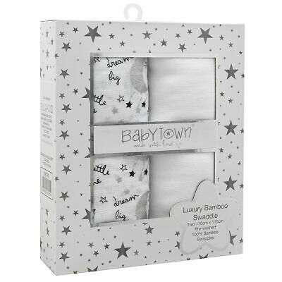 Newborn Baby Organic Bamboo Swaddle Wrap 2 Pack Blanket Burp Cloth 110cm x 110cm