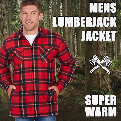 Mens Warm Jacket Lumberjack Checked Tratan Pockets Winter Vintage Sherpa Fleece