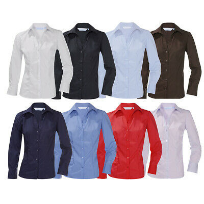 ENSEMBLE Ladies New Long Sleeve Open Neck Blouse Shirt Work Office Smart Button