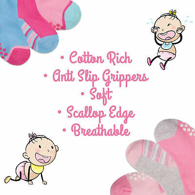Newborn Infant Baby Girls Cotton Scallop Edge Socks Anti Slip Grippers 10 Pairs