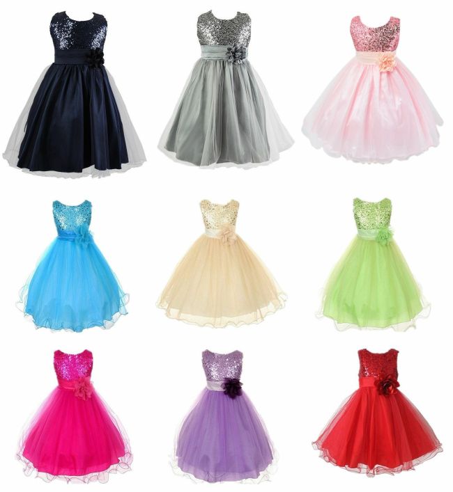 niña con Lentejuelas Vestido Flor Princesa Sin Mangas Fiesta Formal