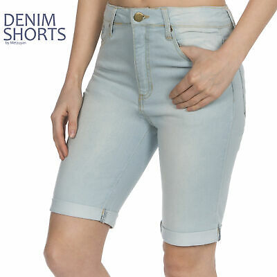 Ladies Womens Casual Stretch Denim Shorts Summer Knee Length Pants Sizes 8-22 UK