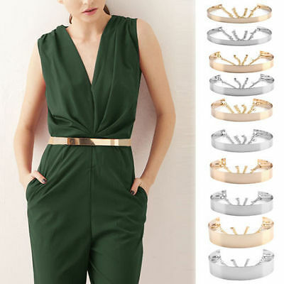 Women Full Metal Waist Mirror Wide Gold Silver Plate Waistband Chains Belt