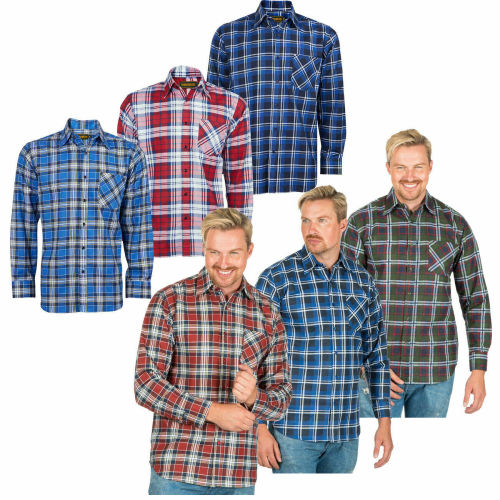 Mens Flannel Checked Shirt 100% Cotton Long Sleeve Casual Button Down S-2XL