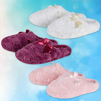 Ladies Women Memory Foam Slippers House Shoes with Bow Mule Pink Fluffy Burgundy