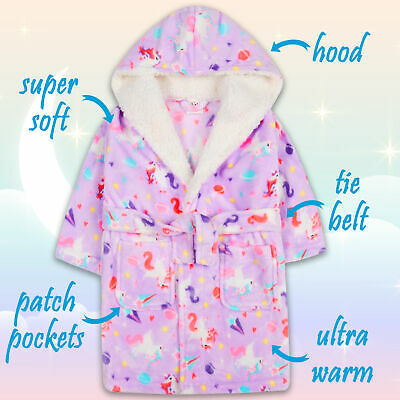 UK Kids Girls 1Onesie1 Dressing Gown Robe Jumpsuit Pyjama Set Unicorn 2-13 Years