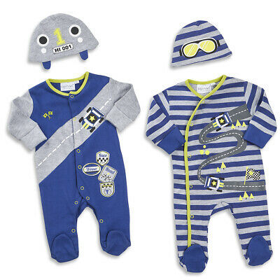 Baby Boys Sleepsuit & Hat Set Car Print Race Track Newborn-9 Months By BABYTOWN