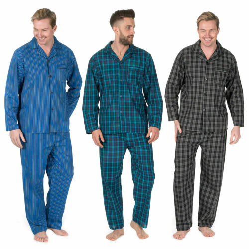 Mens Plus Size Woven Pajama Set Shirt Trousers Nightwear Big Tall Stripe Check