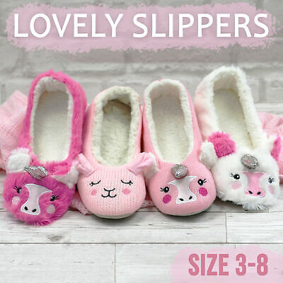Womens Ladies Indoor Slippers Faux Fur Knitted Fluffy Ballerina Slipper Size 3-8