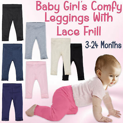 Baby Girl Newborn Toddler Plain Legging Cotton Lace Frill Summer Pants 3-24 Mths