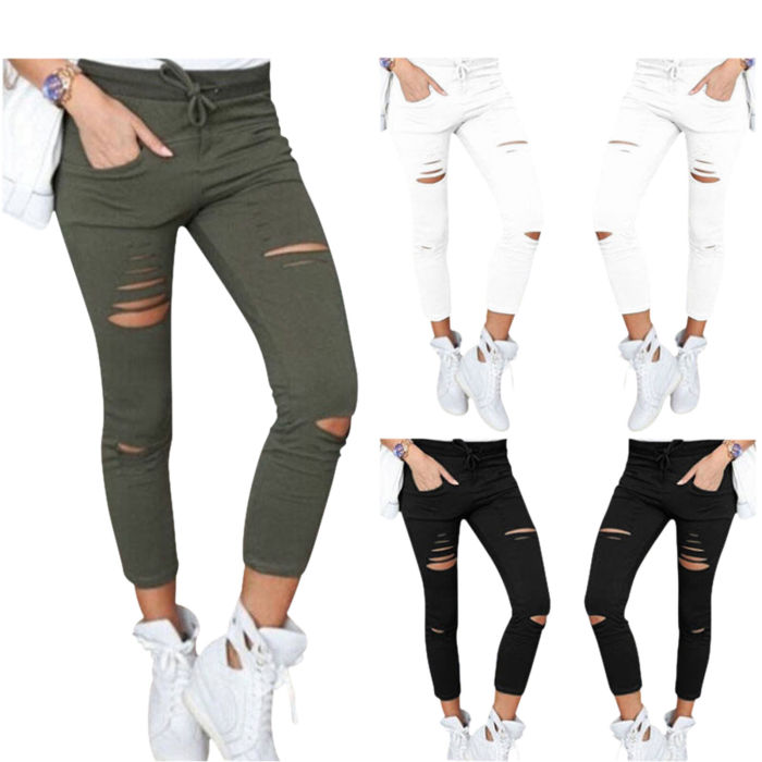 Womens Stretchy Faded Ripped Slim Fit Skinny Jeggings Trousers Ladies Pants