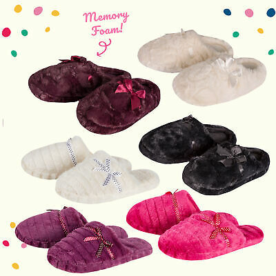 Ladies Womens Memory Foam Slippers House Shoes Anti Slip Sole with Bow Pink Soft