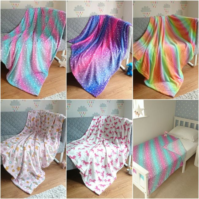 Fleece Blankets Girls Soft Fluffy Throw Kids Unicorn Gift For Women Cosy Bedding
