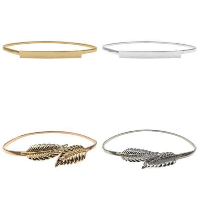 Womens Ladies Fashion Gold Leaves Metal Elastic Thin Skinny Belt  Waist Band