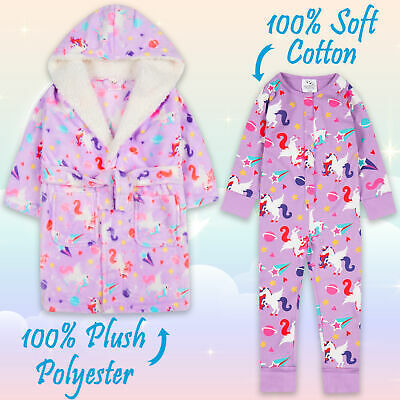 UK Kids Girls 1Onesie1 Dressing Gown Robe Jumpsuit Pyjama Set Unicorn 2-13 Years