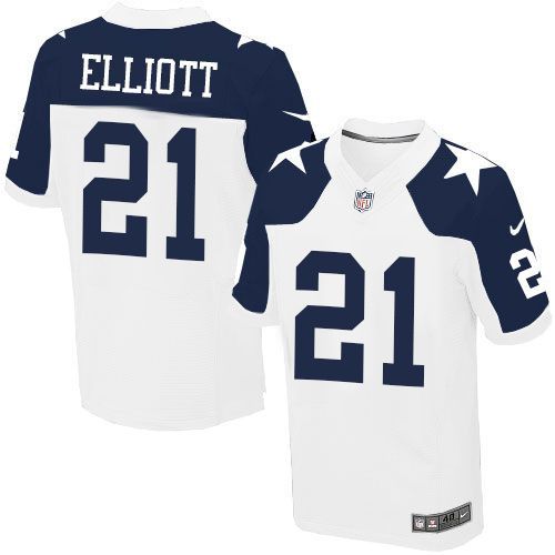 NIKE NFL Cowboys 21 Ezekiel Elliott White Thanksgiving Mens Stitched NFL Throwback Elite Jersey