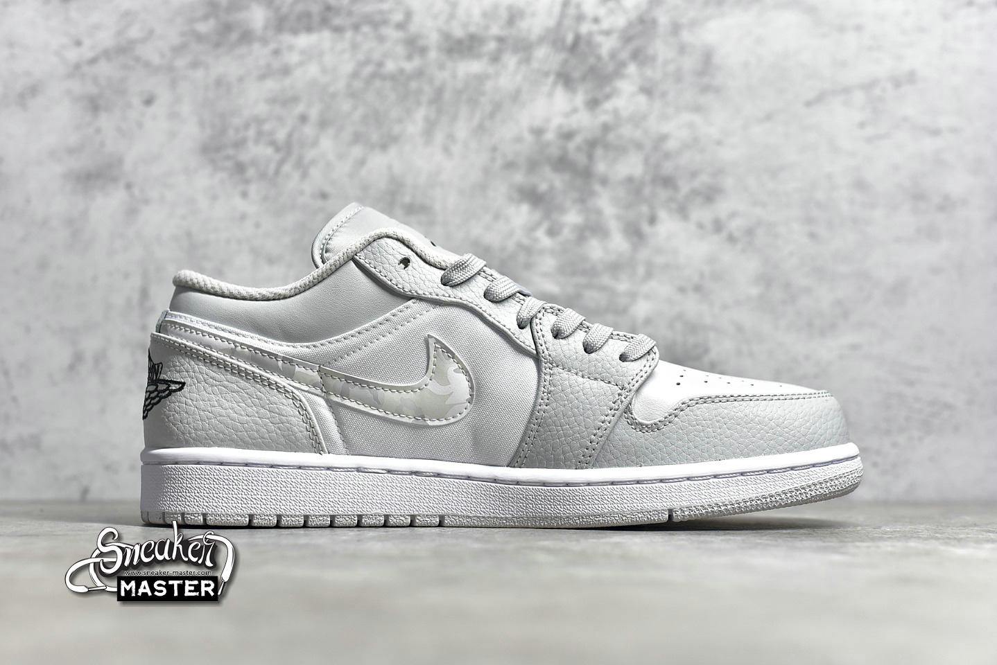 air jordan 1 low features soft grey camo swooshes