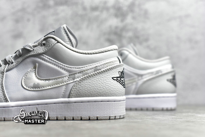 NIKE AIR JORDAN 1 LOW WHITE CAMO SOFT GREY CAMO SWOOSHES WHITE/BLACK-NEUTRAL GREY DC9036-100