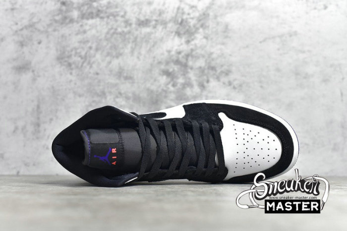 NIKE AIR JORDAN 1 MID SE WHITE/BLACK-LIGHT SOLAR FLARE HEATHER-VARSITY PURPLE 852542-105