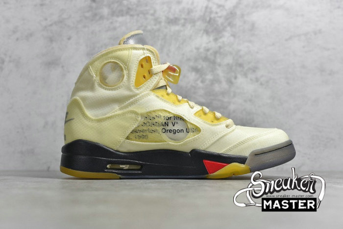 NIKE OFF-WHITE X AIR JORDAN 5 SP SAIL/FIRE RED/MUSLIN/BLACK DH8565-100