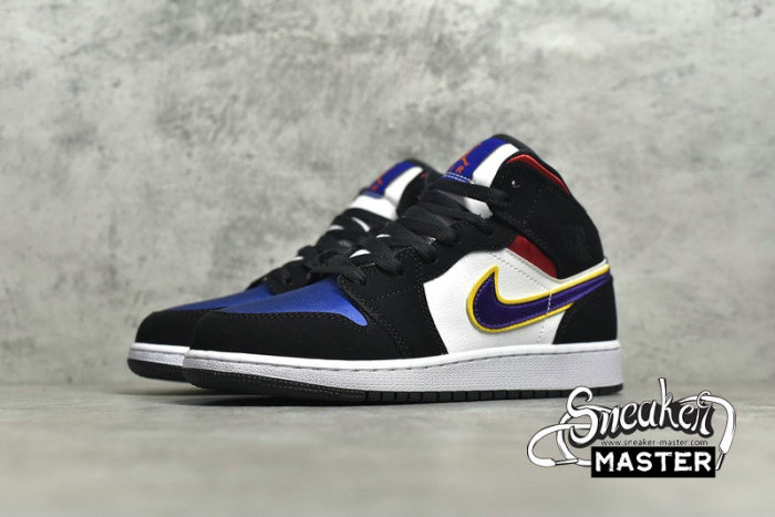 NIKE AIR JORDAN 1 MID SE GS RIVALS BLACK/FIELD PURPLE-WHITE-GYM RED-RUSH BLUE-AMARILLO BQ6931-005