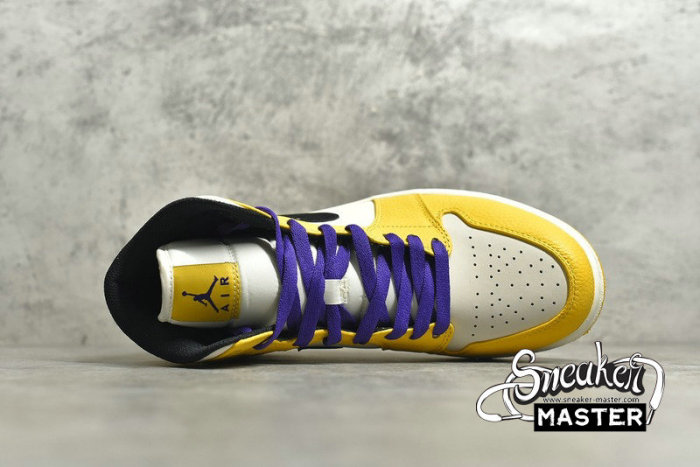 NIKE AIR JORDAN 1 MID SE LAKERS UNIVERSITY GOLD/PALE IVORY-COURT PURPLE-BLACK 852542-700