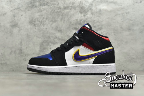 NIKE AIR JORDAN 1 MID SE GS RIVALS BLACK/FIELD PURPLE-WHITE-GYM RED-RUSH BLUE-AMARILLO BQ6931-005