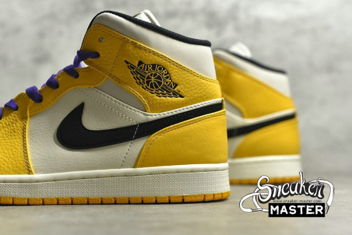NIKE AIR JORDAN 1 MID SE LAKERS UNIVERSITY GOLD/PALE IVORY-COURT PURPLE-BLACK 852542-700