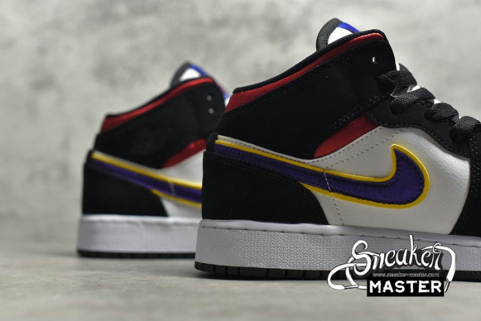 NIKE AIR JORDAN 1 MID SE GS RIVALS BLACK/FIELD PURPLE-WHITE-GYM RED-RUSH BLUE-AMARILLO BQ6931-005